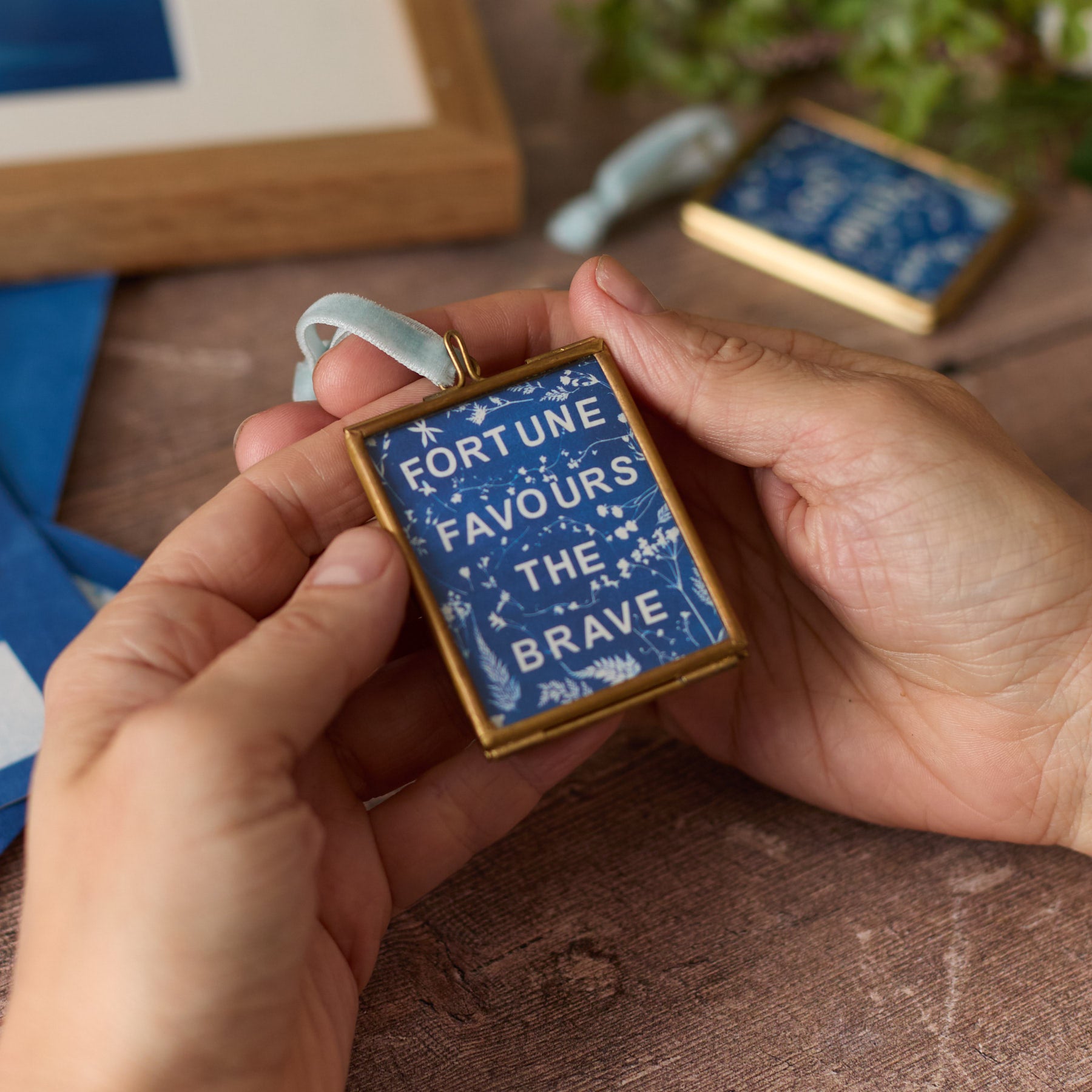 Fortune Favours The Brave - Mini Print in Hanging Brass Frame