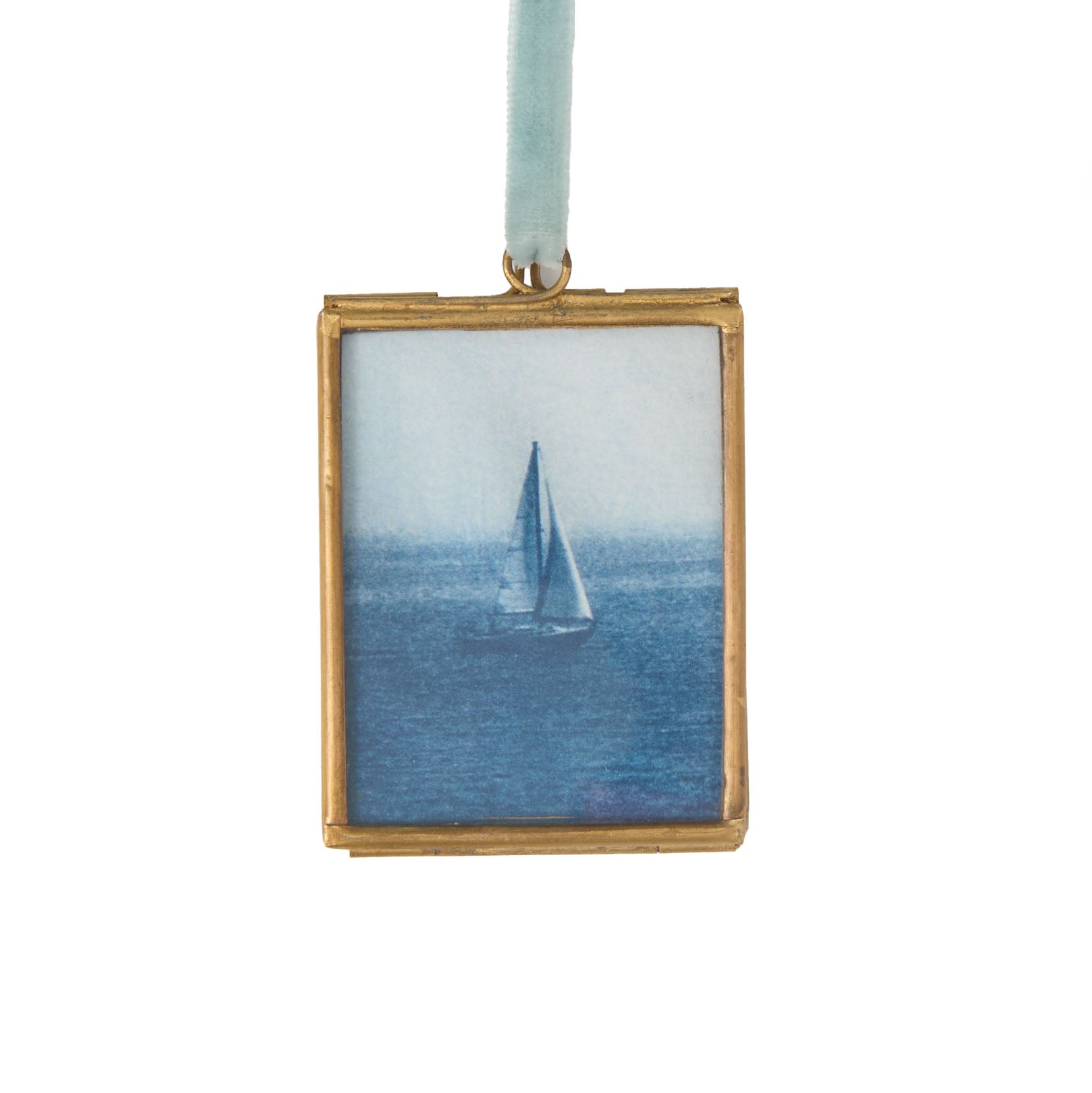 Ship - Mini Print in Hanging Brass Frame