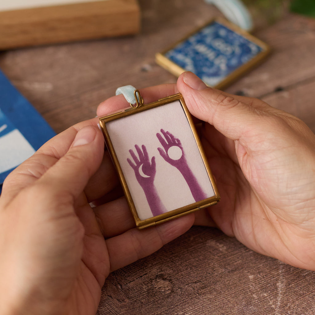 Pink Moons - Mini Print in Hanging Brass Frame