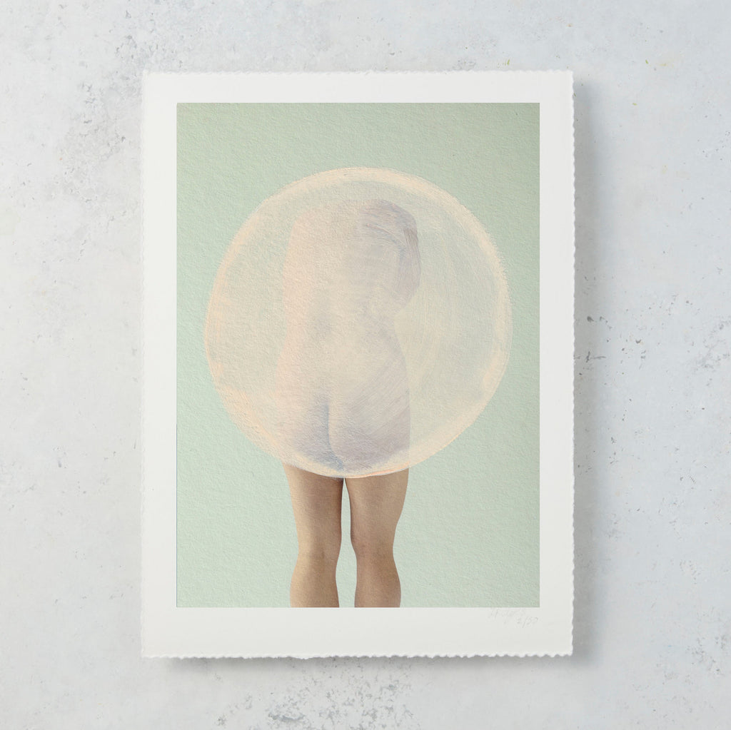Half Girl Fish Bowl - Original Hand Painted Art Print