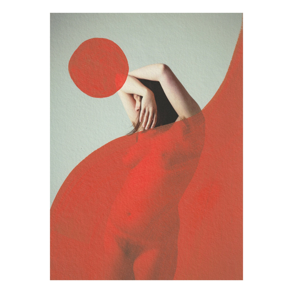 Half Girl Red Sun - Original Hand Painted Art Print