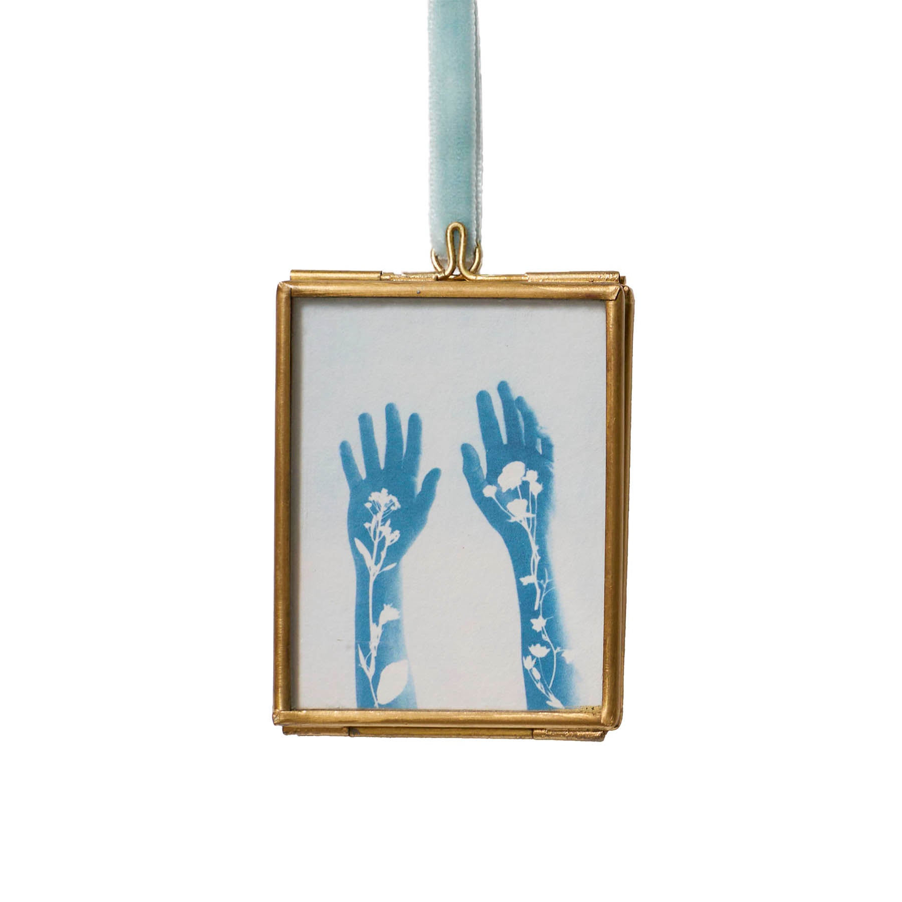 Hands in Flowers - Mini Print in Hanging Brass Frame