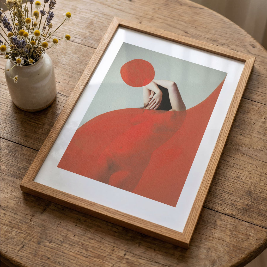 Half Girl Red Sun - Original Hand Painted Art Print